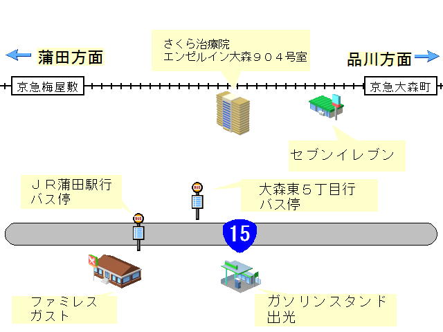 さくら治療院への京急大森町駅と梅屋敷駅からの行き方の地図画像